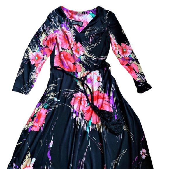 Vintage 70s  A line maxi floral dress wi rope belt - Picture 6 of 15